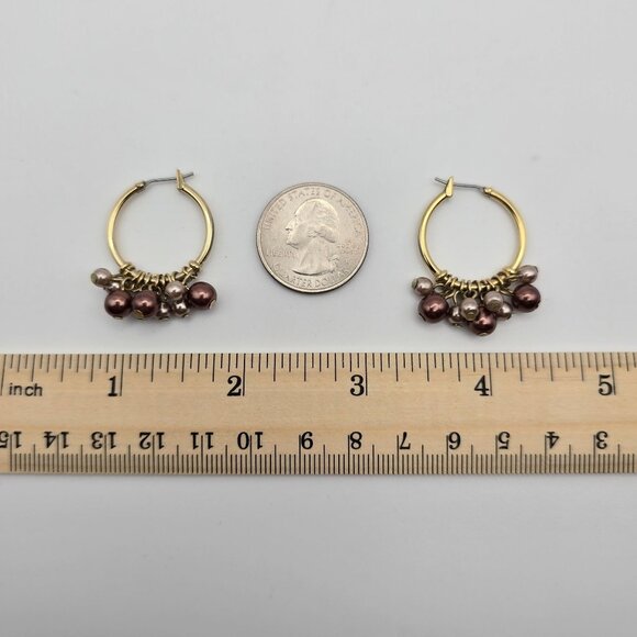 Ladies GoldTone Hoop Beaded Dangle Earrings Pink Purple Mauve Boho Fairy Cottage - Picture 5 of 5